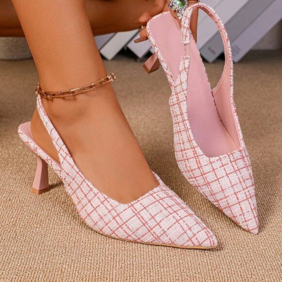 Pink Business Casual Women's Pointed Toe Kitten Heel Slip-On Sandals - Picture 1 of 6